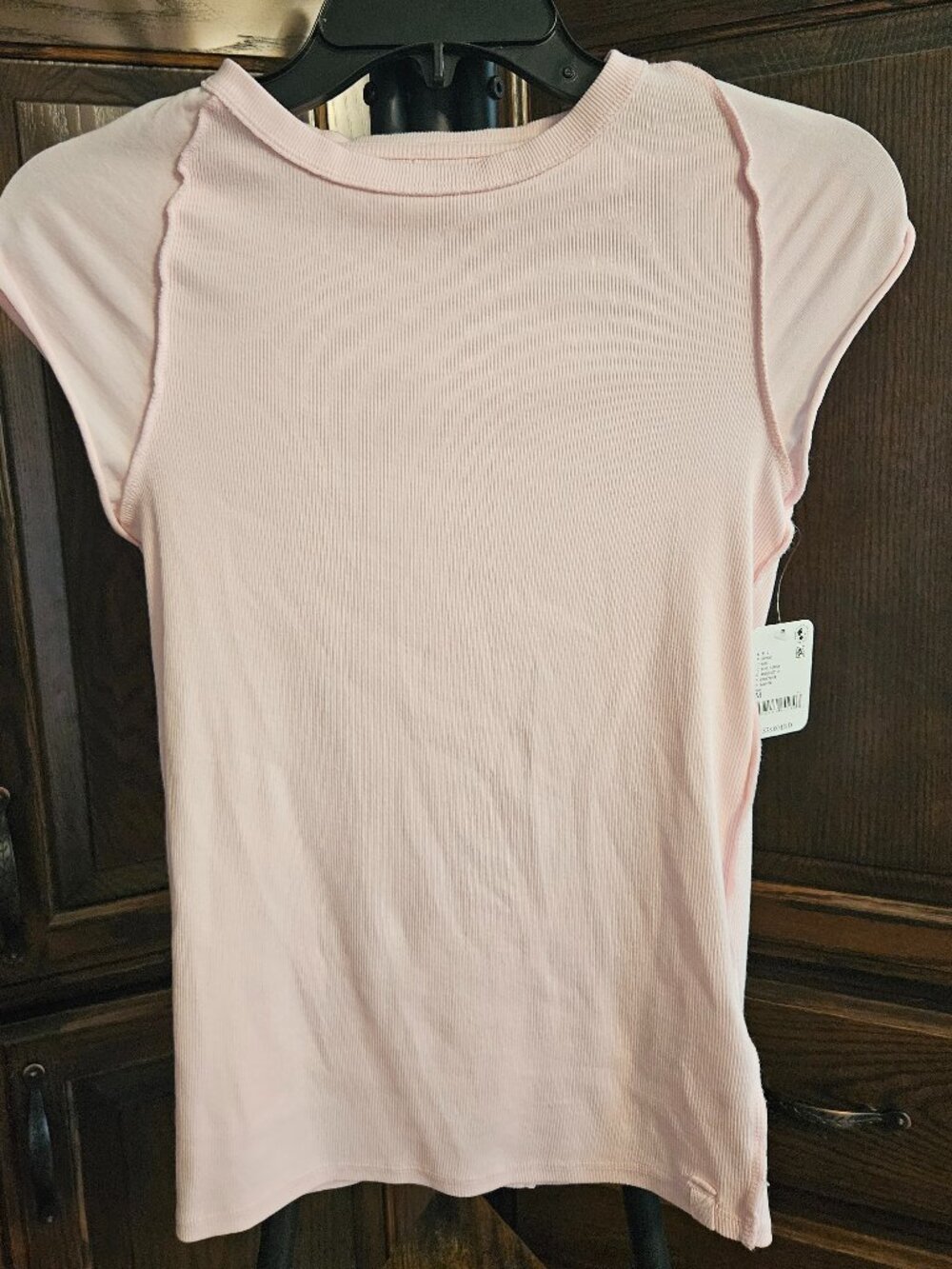 NWT Free People We The Free Middleton Tee M Pink A Boo Ribbed Top